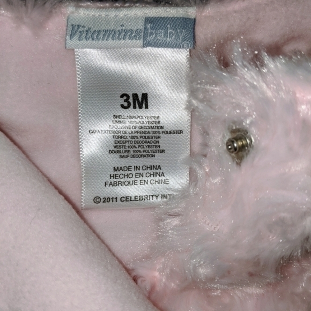Vitamins baby Pink fuzzy faux fur button down vest with bows size 3 months - Picture 2 of 2